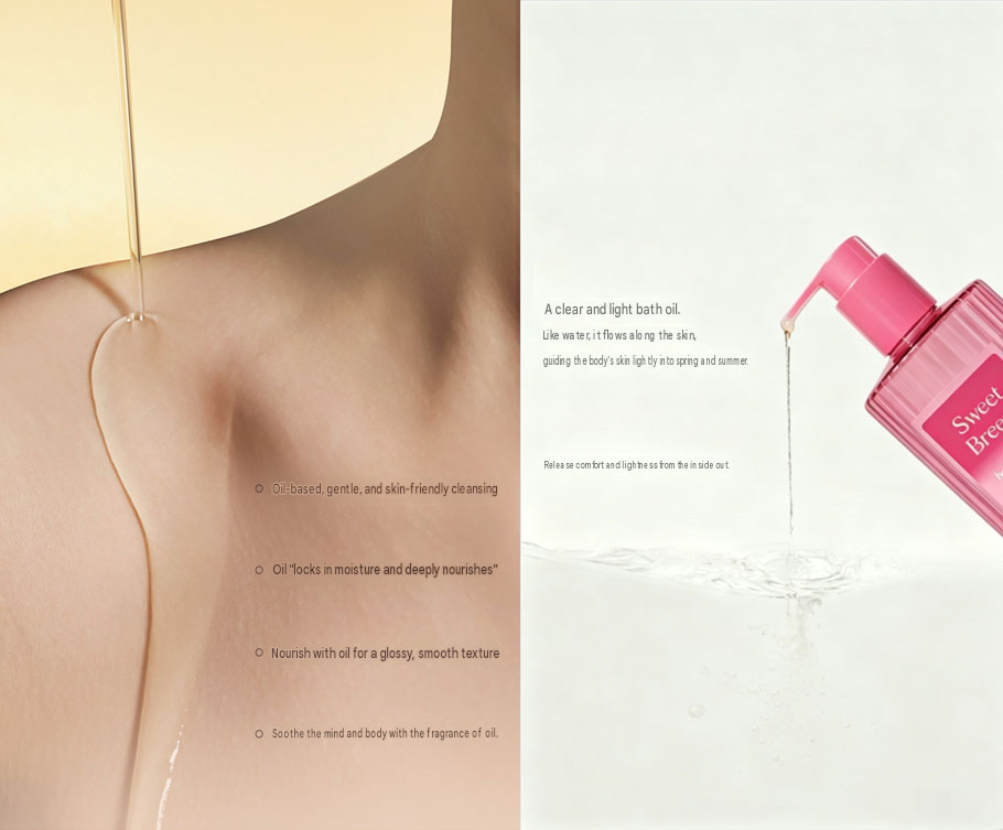 แช่ตัวในอ่างอาบน้ำที่สดชื่นด้วยน้ำมันเนื้อบางเบา Take a refreshing bath with a light-textured oil.